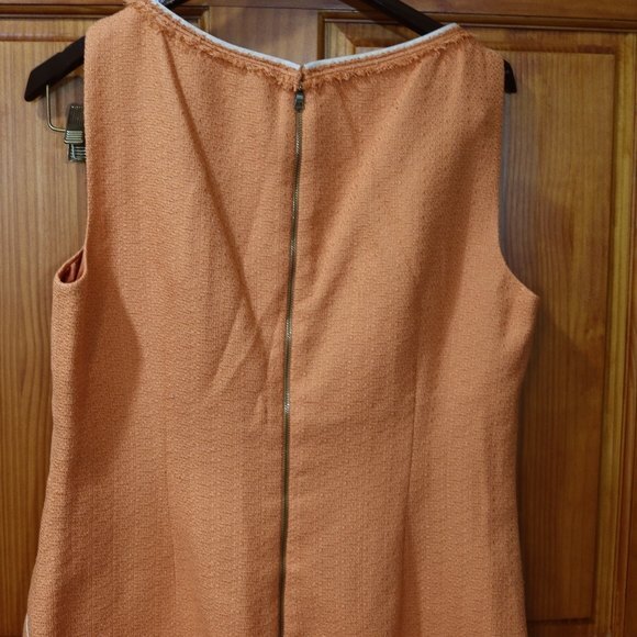 T Tahari Orange Tweed Textured Pencil Dress | Exposed Zipper Raw Edge Career 14 - Picture 12 of 13
